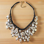 Pearl Bib Necklace with Leather Cord