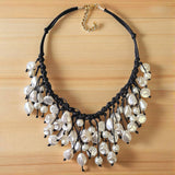 Pearl Bib Necklace with Leather Cord