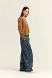 Striped V-Neck Sweater in Camel Orange