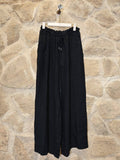 100% Linen Wide Leg Pants with Drawstring in Black