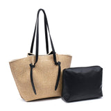 Straw Woven Tote in Black