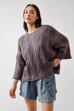 Oversized Washed Cable Sweater in Grey