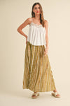 S4018   SMOCKING WAIST WITH FAKE BUTTON FRONT PRINT SKIRT: LEMON GRASS / S