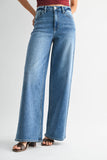 High-Rise Palazzo Full Length Straight Leg Jeans in Medium Wash