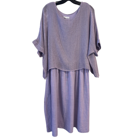 100% Cotton Fishnet Overlay Dress in Lilac