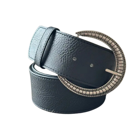Wide Leather Belt in Black