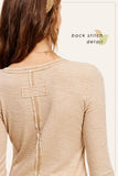 Ribbed Fitted Long Sleeve Henley in Beige