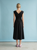 Ruched Waist Midi Dress in Black