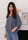 Linen Cotton Blend Top in Jean Blue