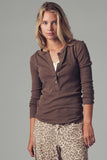 Ribbed Henley Long Sleeve in Brown