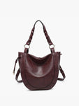 Paneled Hobo Bag with Twisted Handle & Long Strap in Mulberry