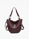 Paneled Hobo Bag with Twisted Handle & Long Strap in Mulberry
