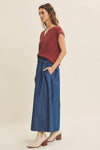 Slub Knit Sweater Top with Split Neck in Marsala