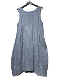 100% Linen Striped Dress in Beige