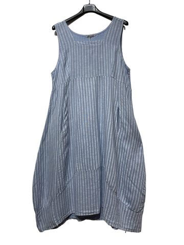 100% Linen Striped Dress in Sky Blue