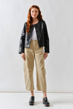 Faux Leather Jacket with Whipstitch Edge in Black