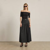Denim Maxi Skirt in Washed Black
