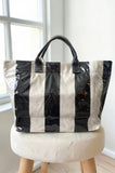 Black & Beige Striped Tote Bag