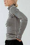 Striped Long Sleeve Turtleneck Top in Ivory & Rust