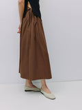 Midi Skirt with Side Waist Ties in Brown