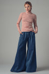 Striped Long Sleeve Turtleneck Top in Ivory & Rust