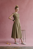 Ruched Waist Midi Dress in Olive