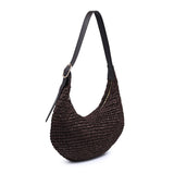 Crescent Hobo Bag with Woven Texture in Chocolate