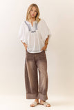 Striped Barrel Carpenter Culotte Pants in Washed Brown