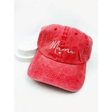 100% Cotton Mama Embroidered Acid Washed Baseball Cap in Neon Pink