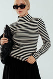 Striped Long Sleeve Turtleneck Top in Ivory & Rust