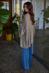 Knit Folded Quarter Sleeve Sweater Cardigan in Mocha