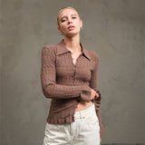 Knitted Collared Cardigan in Mocha