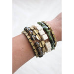 Hematite, Glass, Agate, Jade, & Brass Wrap Bracelet