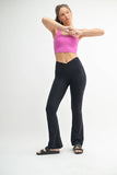 High-Waisted Yoga Pants with Crossover Front & Flare Leg in Black