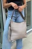 Three Compartment Tassel Hobo Bag in Olive