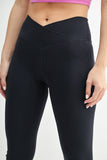 High-Waisted Yoga Pants with Crossover Front & Flare Leg in Black
