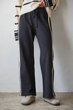 100% Cotton French Terry Side Contrast Trim Pants in Black Cream