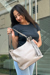 Three Compartment Tassel Hobo Bag in Olive