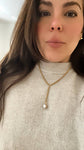 18K Gold Plated Over Stainless Steel Pearl Lariat Necklace