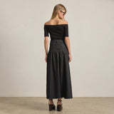 Denim Maxi Skirt in Washed Black