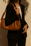 Vegan Leather Pleated Baguette Purse in Sand