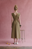 Ruched Waist Midi Dress in Black