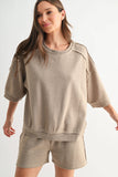 Cotton Blend 3/4 Sleeve Lounge Top in Silken Taupe