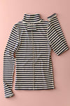 Striped Long Sleeve Turtleneck Top in Ivory & Black