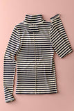 Striped Long Sleeve Turtleneck Top in Ivory & Black
