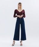 High Rise Dark Wash Ankle Wide Leg Jeans