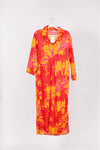 Maxi Caftan Shirt Dress with Orange & Fuchsia Coral Print