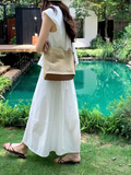 Vegan Leather Trim Straw Shoulder/Crossbody Bag in Black