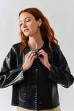 Faux Leather Jacket with Whipstitch Edge in Black