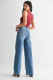 High-Rise Palazzo Full Length Straight Leg Jeans in Medium Wash